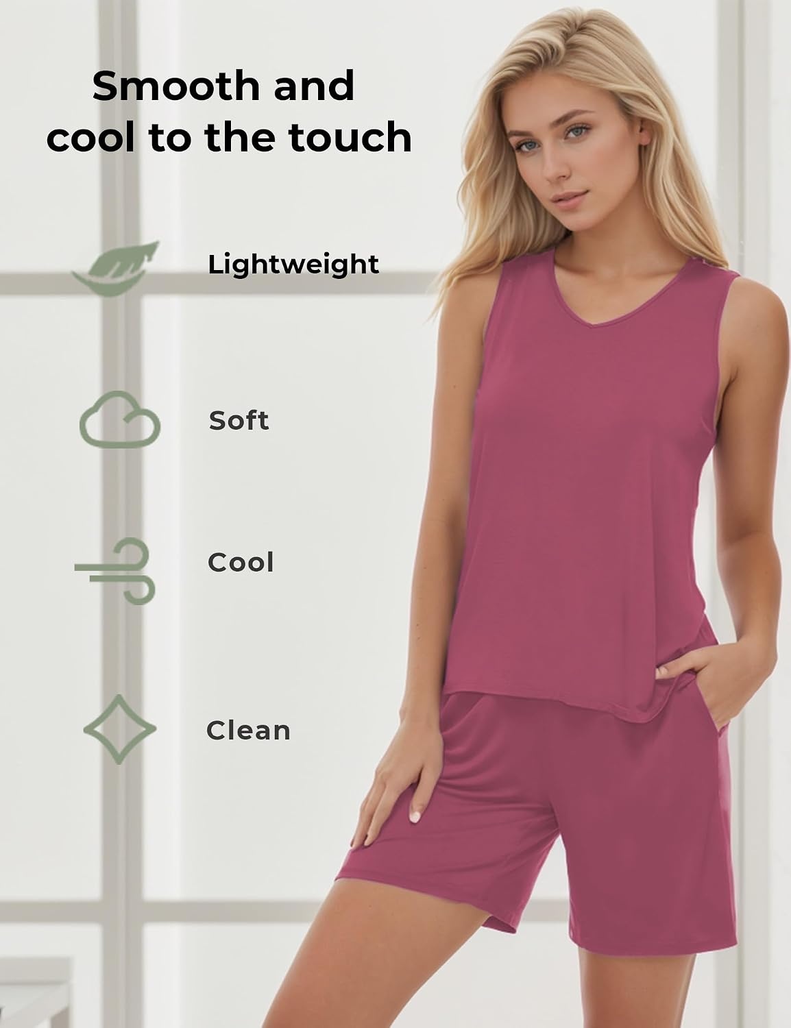 image:imageGYS Bamboo Viscose Pajamas for Women Set Sleeveless Summer SleepwearHaze Red