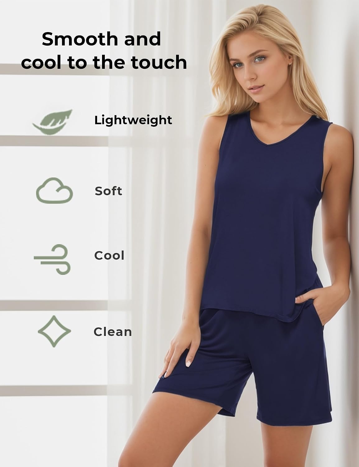 image:imageGYS Bamboo Viscose Pajamas for Women Set Sleeveless Summer SleepwearNavy
