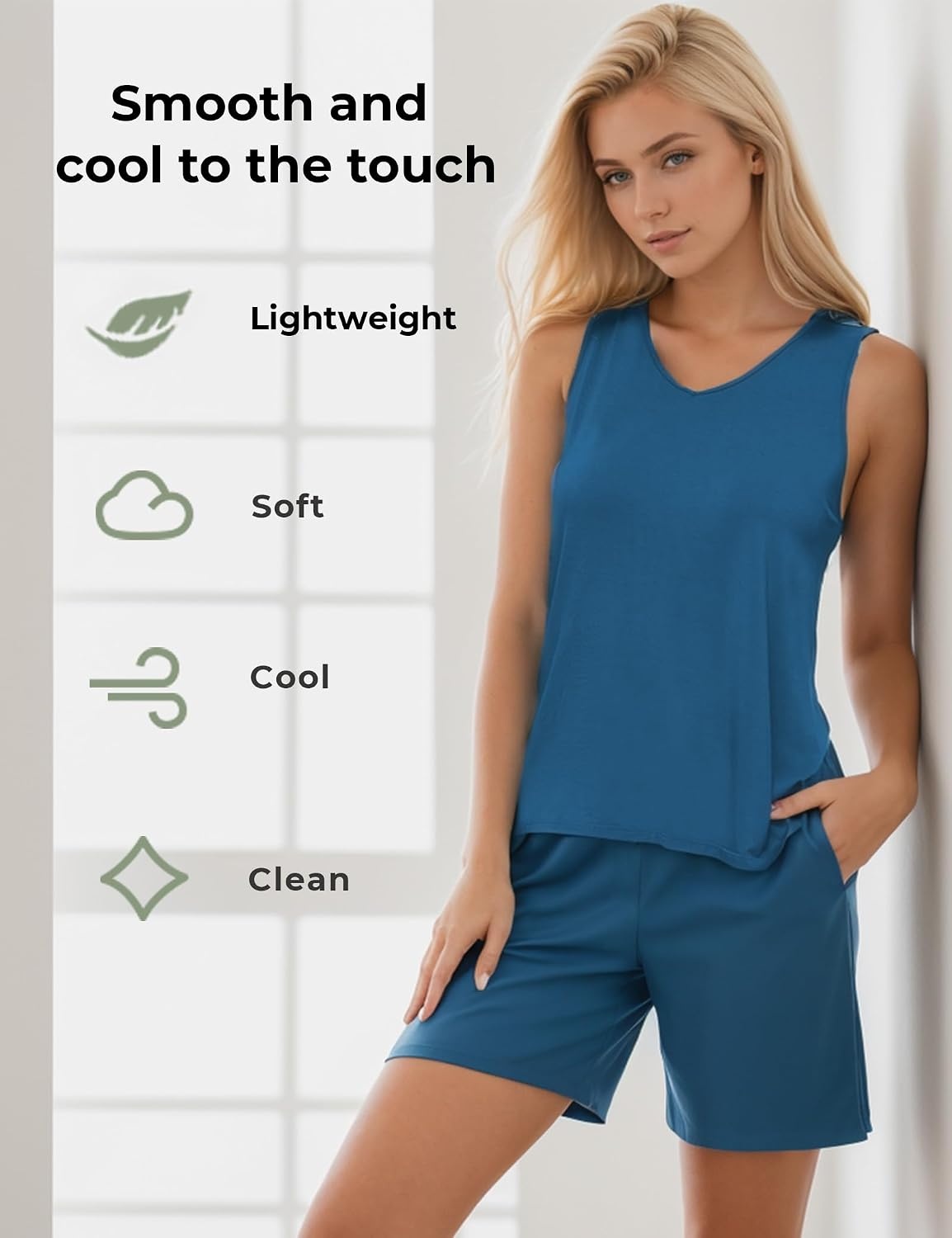 image:imageGYS Bamboo Viscose Pajamas for Women Set Sleeveless Summer SleepwearTeal Blue