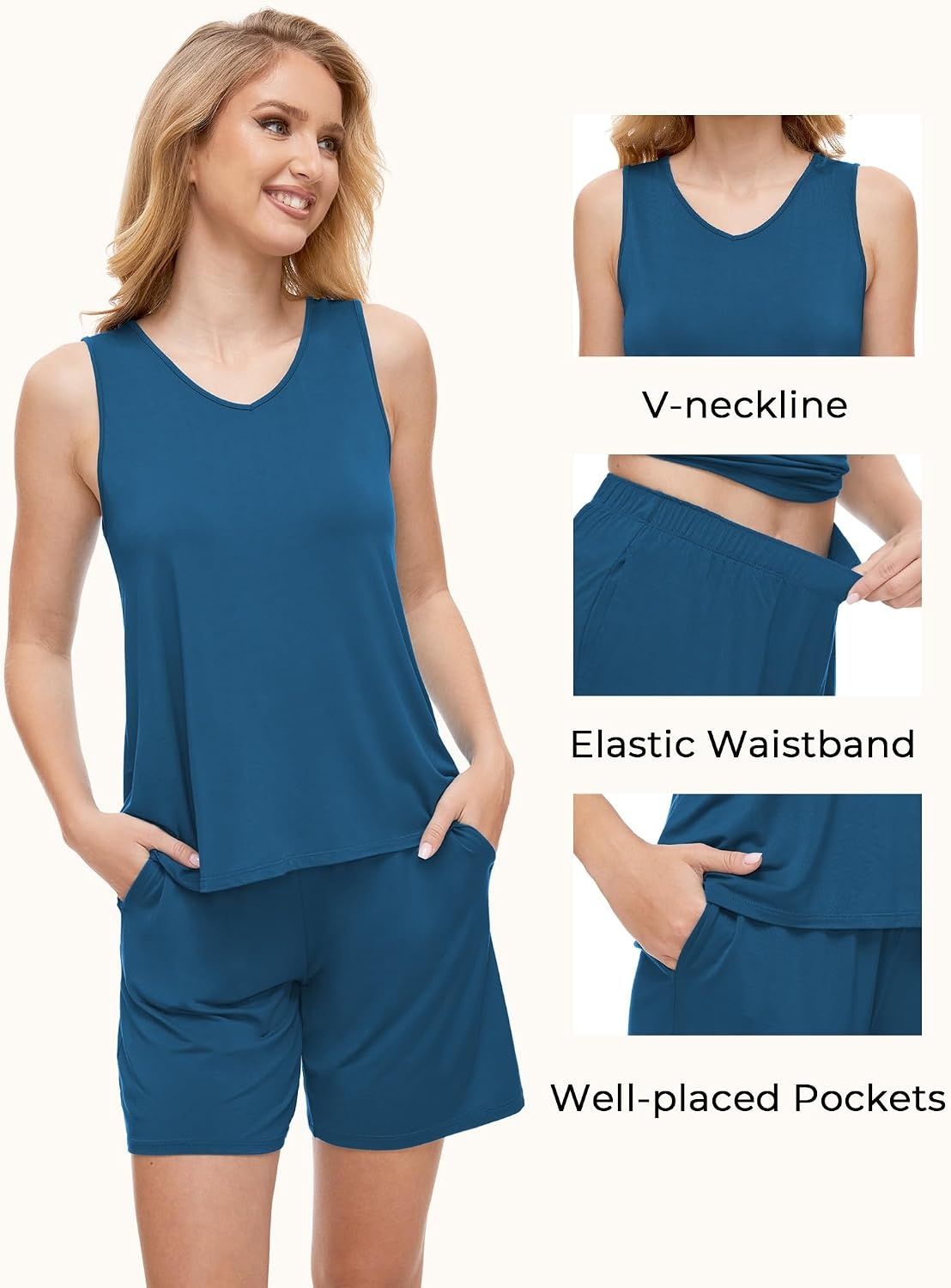 image:imageGYS Bamboo Viscose Pajamas for Women Set Sleeveless Summer SleepwearTeal Blue