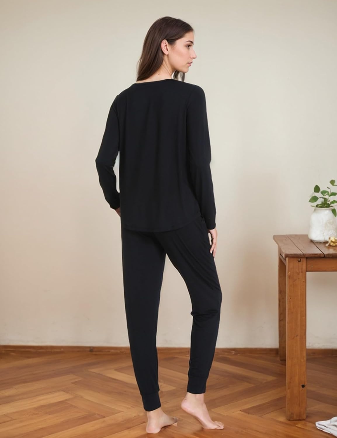 image:imageGYS Womens Bamboo Viscose Pajama Set Wide Waistband CoolingBlack
