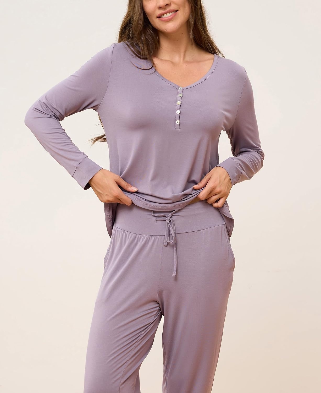 image:imageGYS Womens Bamboo Viscose Pajama Set Wide Waistband CoolingViolet