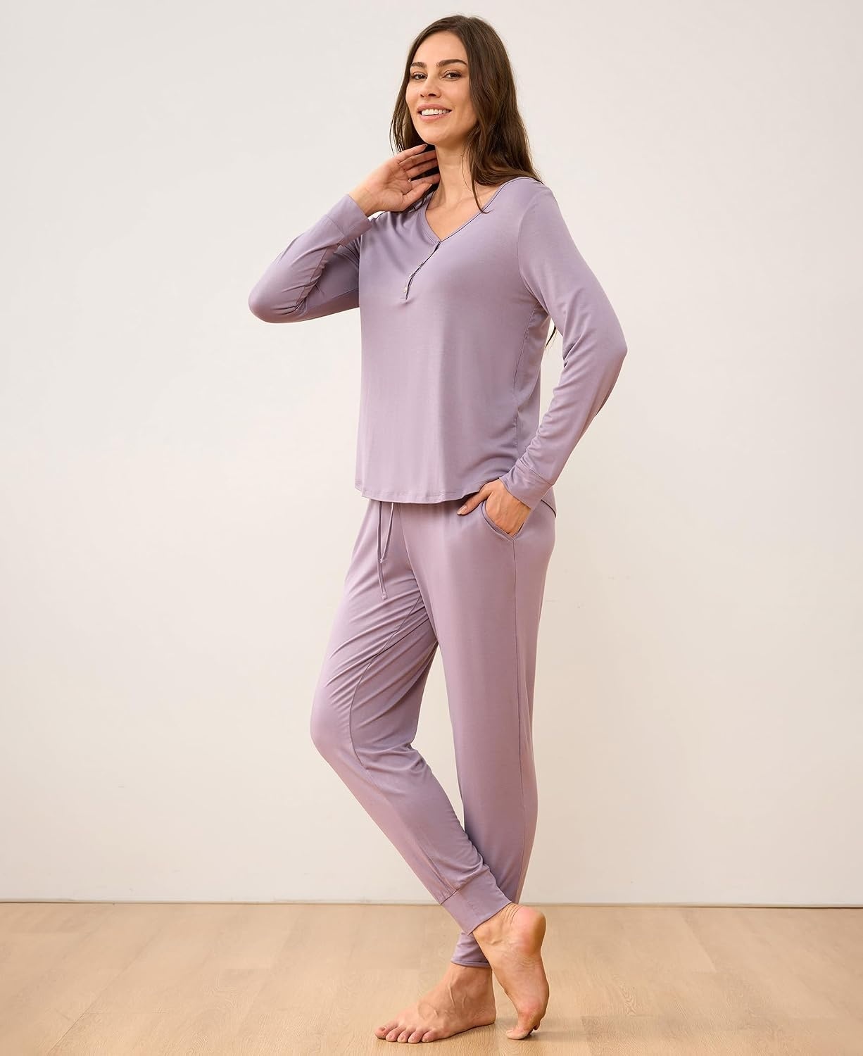 image:imageGYS Womens Bamboo Viscose Pajama Set Wide Waistband CoolingViolet