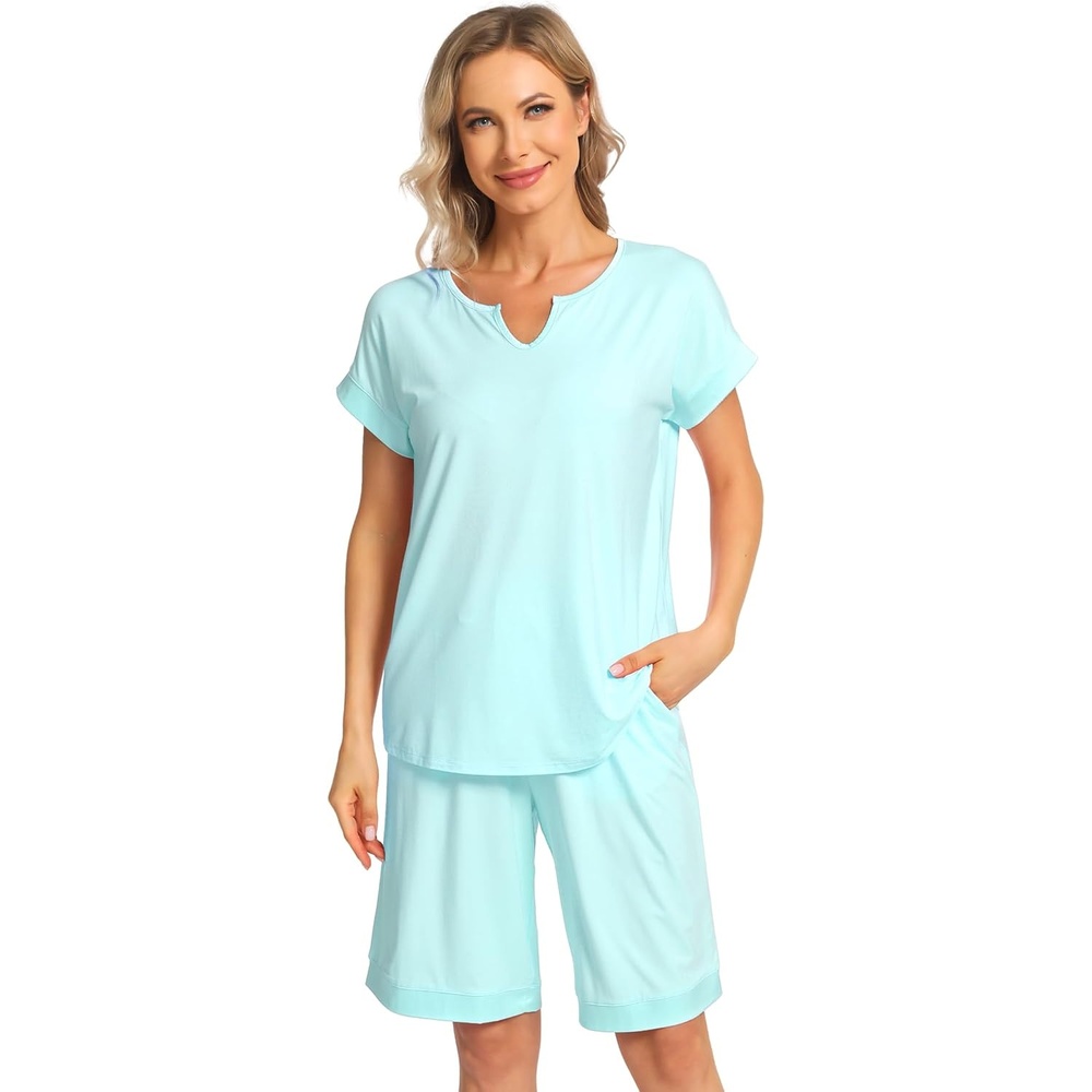 image:imageGYS Bamboo Viscose Pajamas for Women Cooling Bermuda Short Pajamas SetsAqua