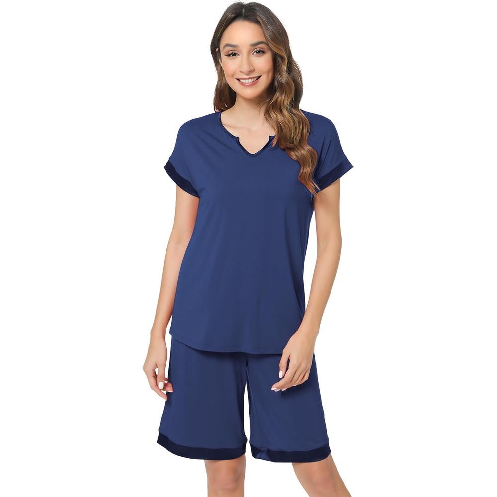 image:imageGYS Bamboo Viscose Pajamas for Women Cooling Bermuda Short Pajamas SetsNavy