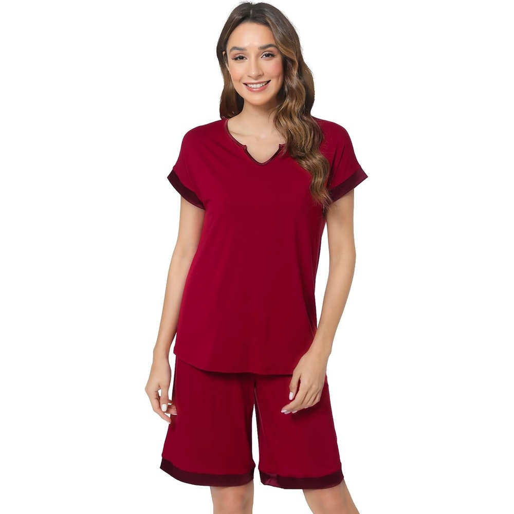 image:imageGYS Bamboo Viscose Pajamas for Women Cooling Bermuda Short Pajamas SetsWine