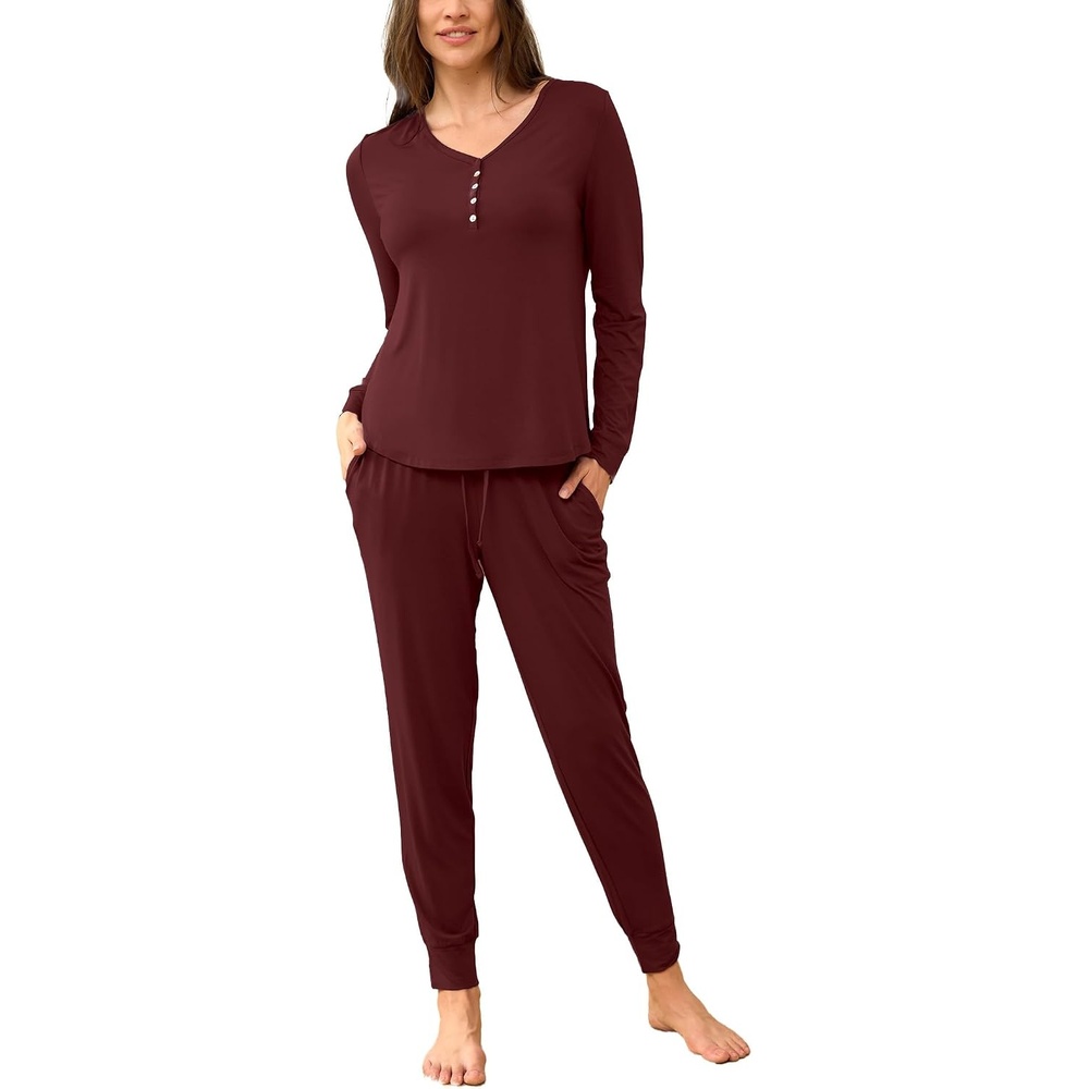 image:imageGYS Womens Bamboo Viscose Pajama Set Wide Waistband CoolingFicus Red