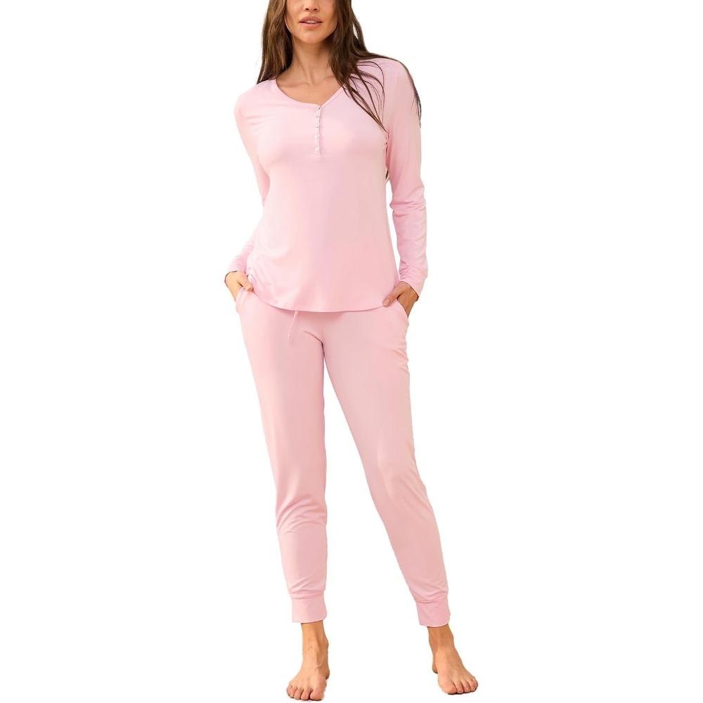 image:imageGYS Womens Bamboo Viscose Pajama Set Wide Waistband CoolingPink