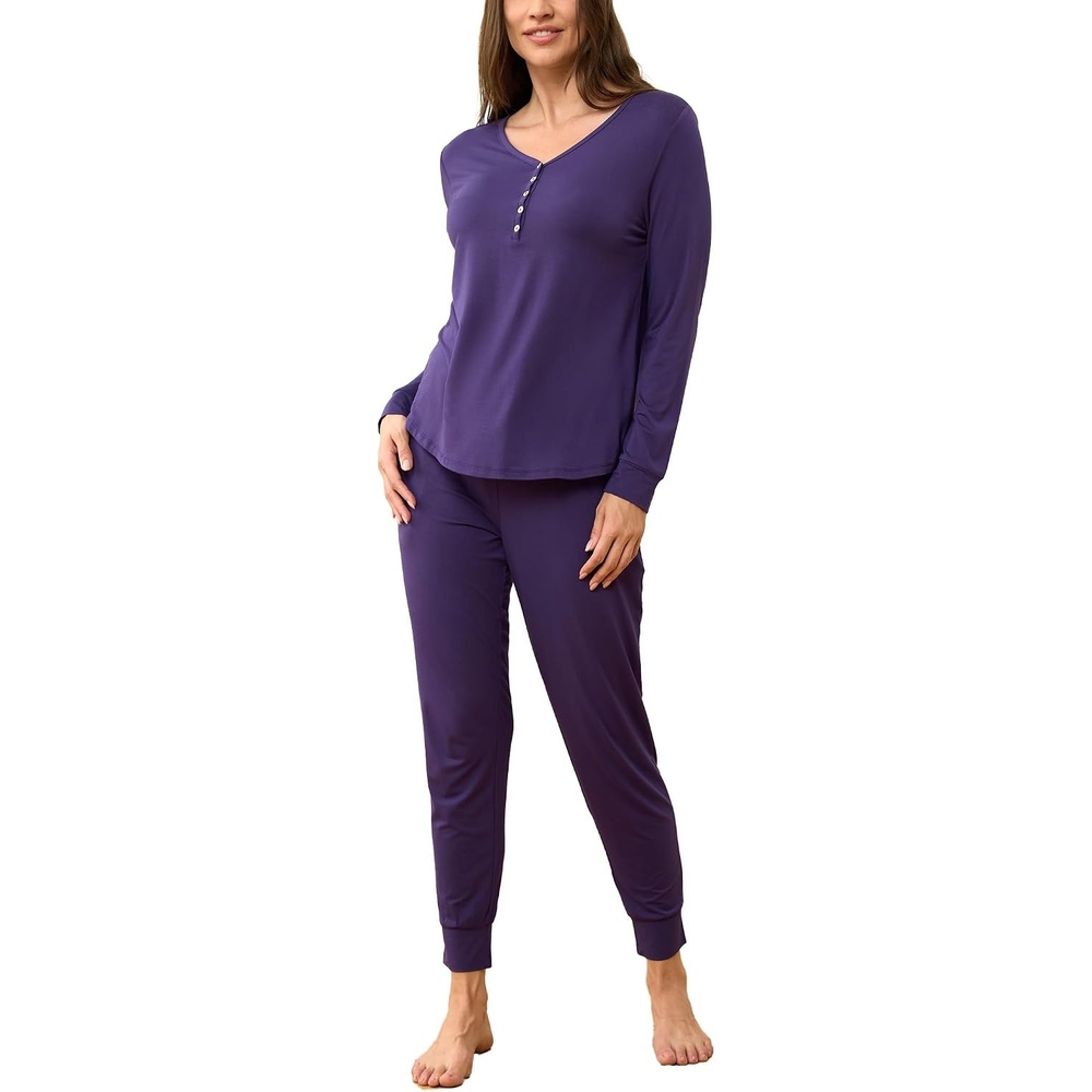image:imageGYS Womens Bamboo Viscose Pajama Set Wide Waistband CoolingPurple
