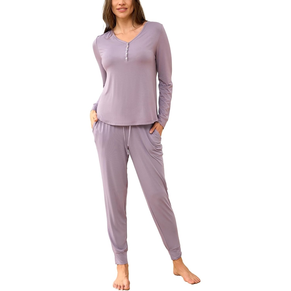 image:imageGYS Womens Bamboo Viscose Pajama Set Wide Waistband CoolingViolet