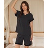 GYS Bamboo Viscose Pajamas for Women, Cooling Bermuda Short Pajamas Sets(Black Stripe)