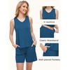 GYS Bamboo Viscose Pajamas for Women Set, Sleeveless Summer Sleepwear(Teal Blue)