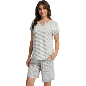 GYS Bamboo Viscose Pajamas for Women, Cooling Bermuda Short Pajamas Sets(Grey Stripe)