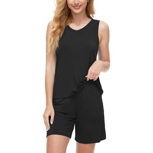 GYS Bamboo Viscose Pajamas for Women Set, Sleeveless Summer Sleepwear(Black)
