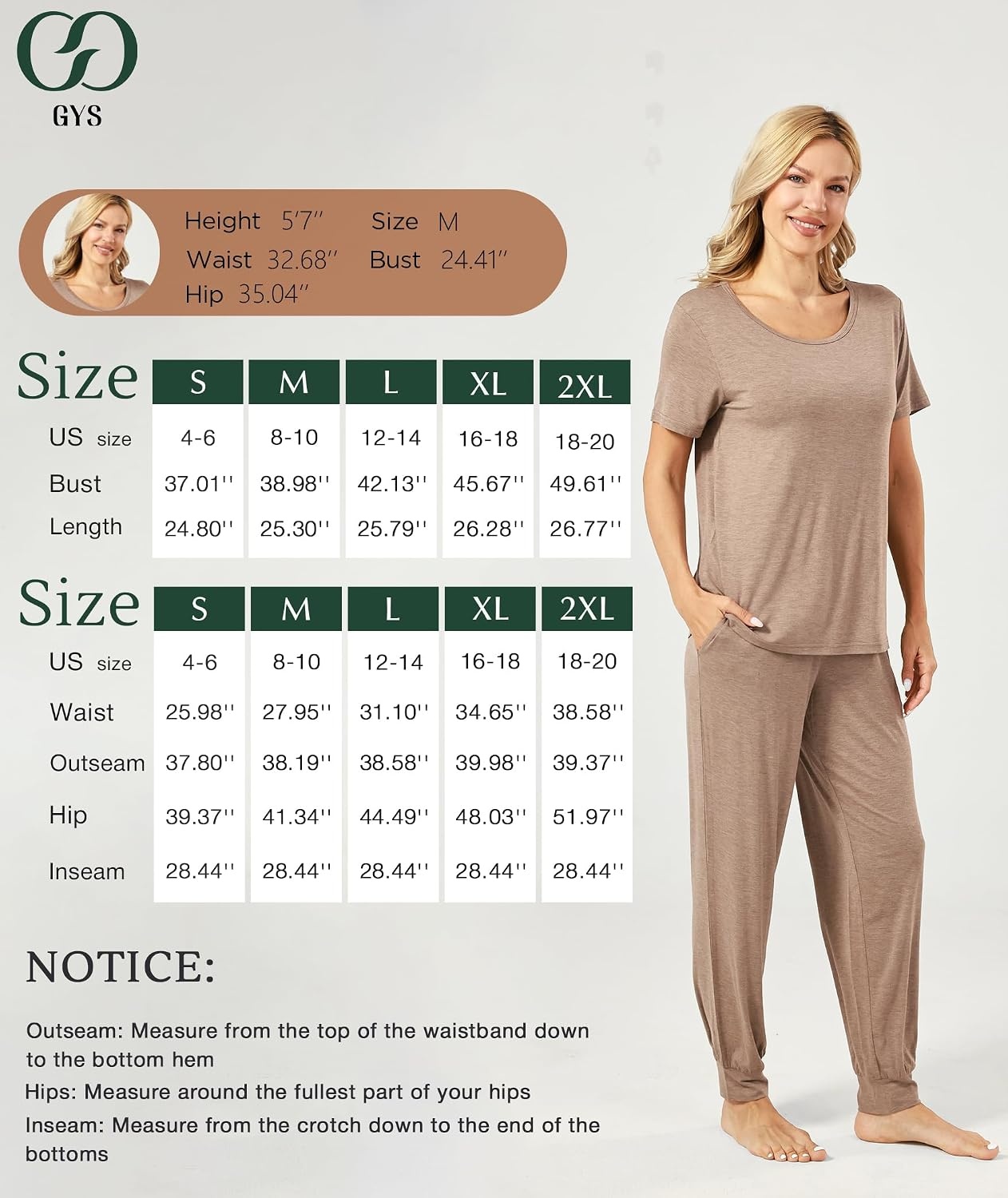 image:imageGYS Bamboo Viscose Cooling Pajamas for Women Short Sleeve Jogger Pants PjsPink