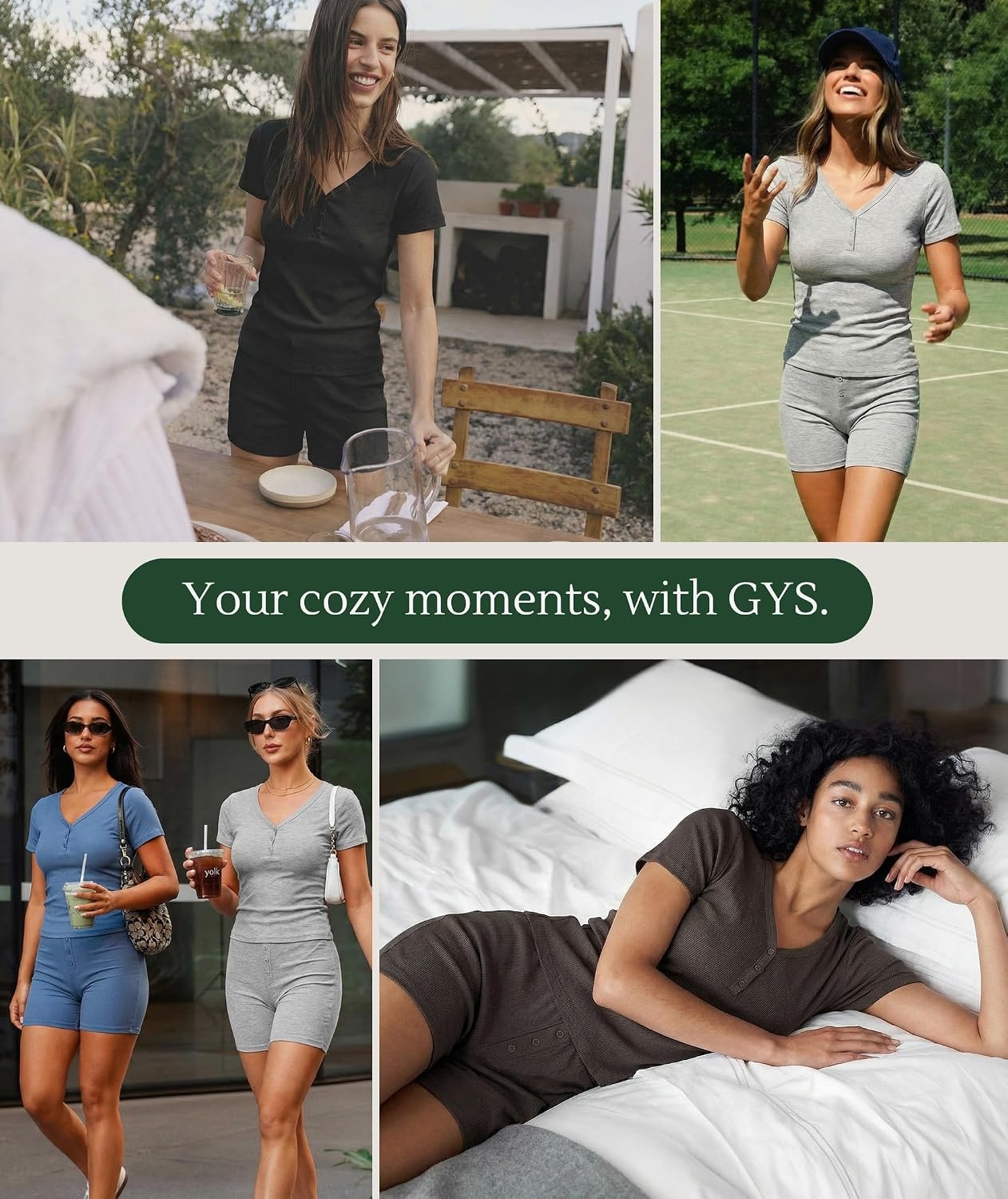 image:imageGYS Bamboo Viscose Pajama Sets for Women Soft Matching Fitted LoungewearGrayish Blue