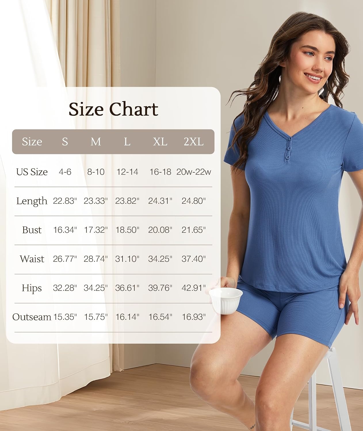 image:imageGYS Bamboo Viscose Pajama Sets for Women Soft Matching Fitted LoungewearGrayish Blue