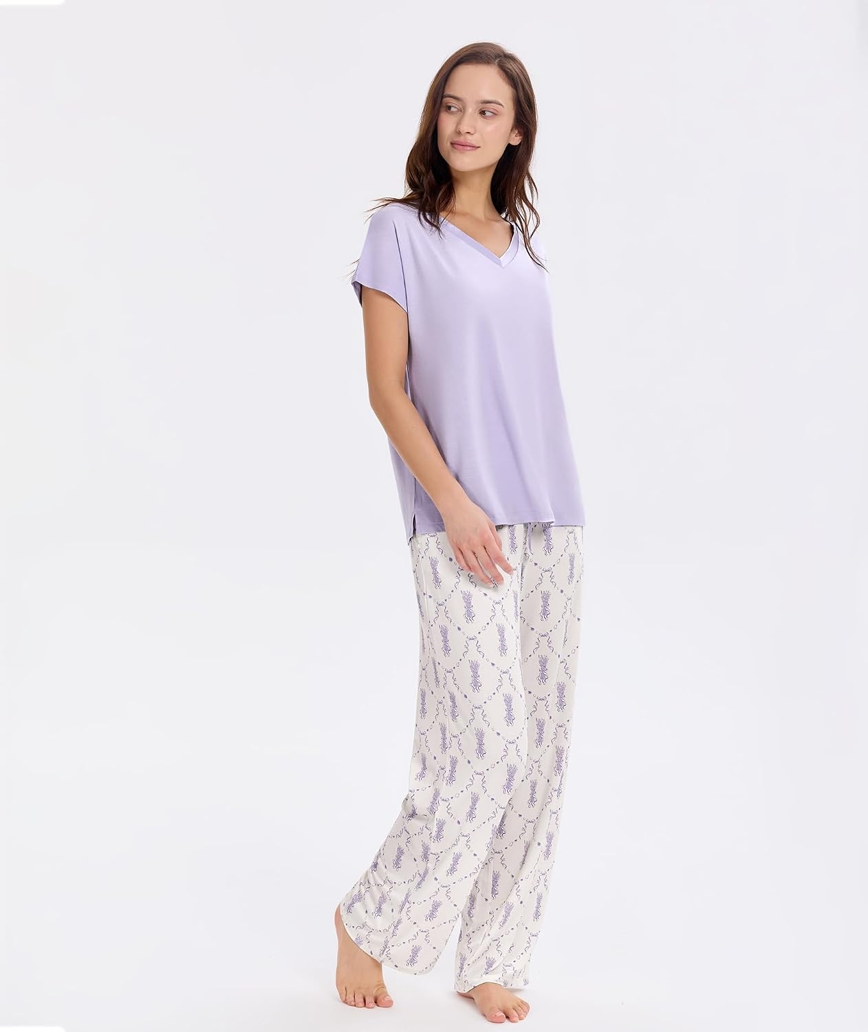 image:imageGYS Women Bamboo Viscose Short Sleeve PajamasLavender Whisper