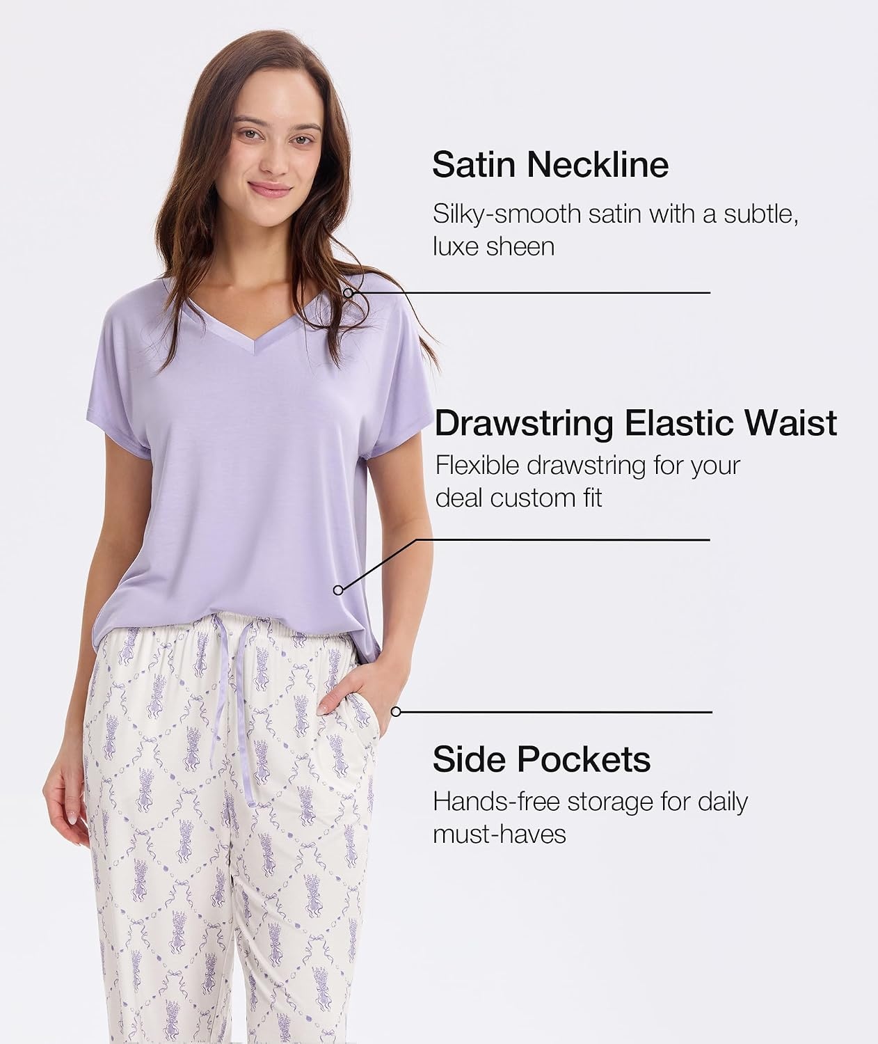 image:imageGYS Women Bamboo Viscose Short Sleeve PajamasLavender Whisper