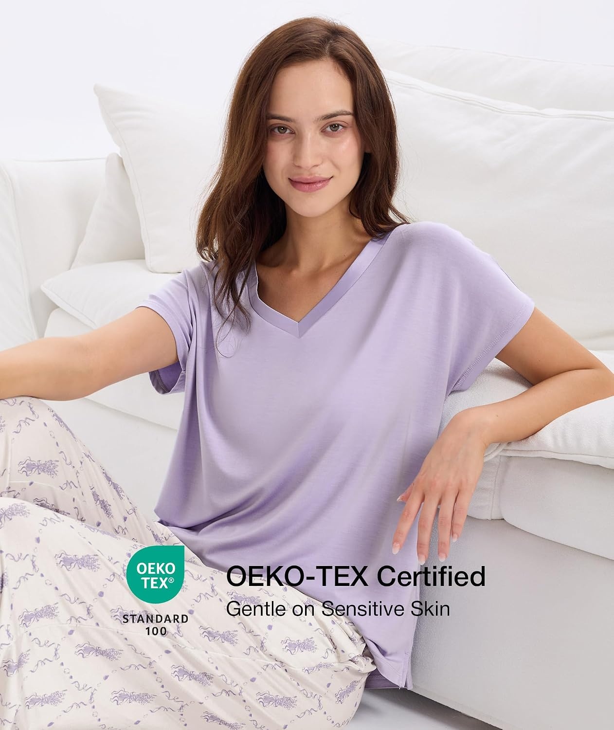 image:imageGYS Women Bamboo Viscose Short Sleeve PajamasLavender Whisper