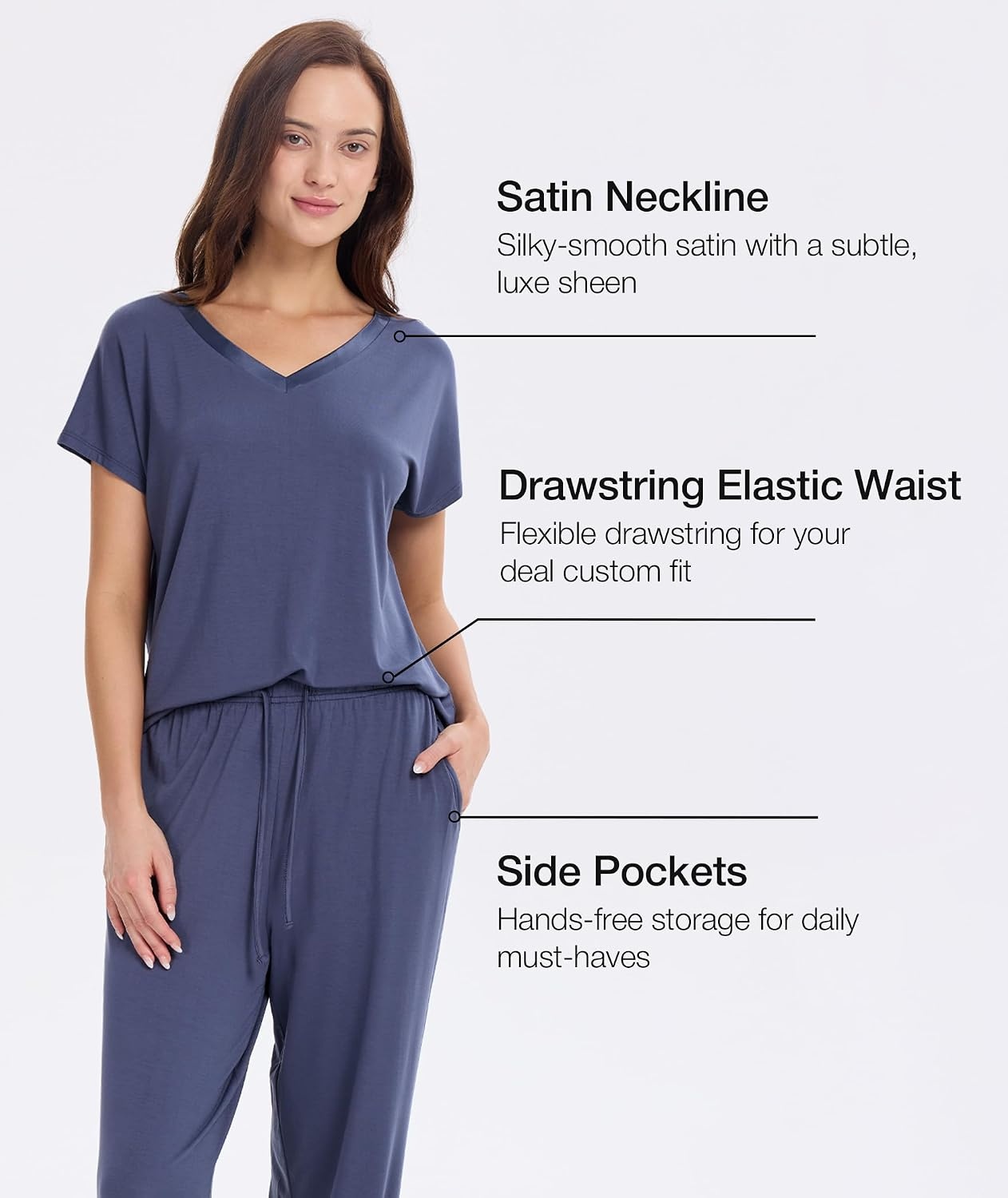 image:imageGYS Women Bamboo Viscose Short Sleeve PajamasNavy