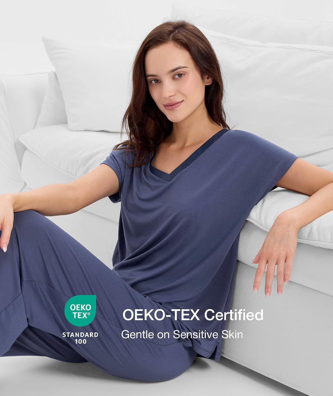 image:imageGYS Women Bamboo Viscose Short Sleeve PajamasNavy