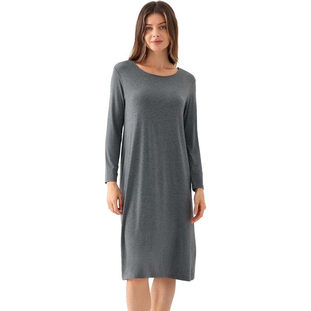 image:imageGYS Bamboo Viscose Long Sleeve Nightgowns for Women Silky Soft Sleep ShirtDark Heather Grey