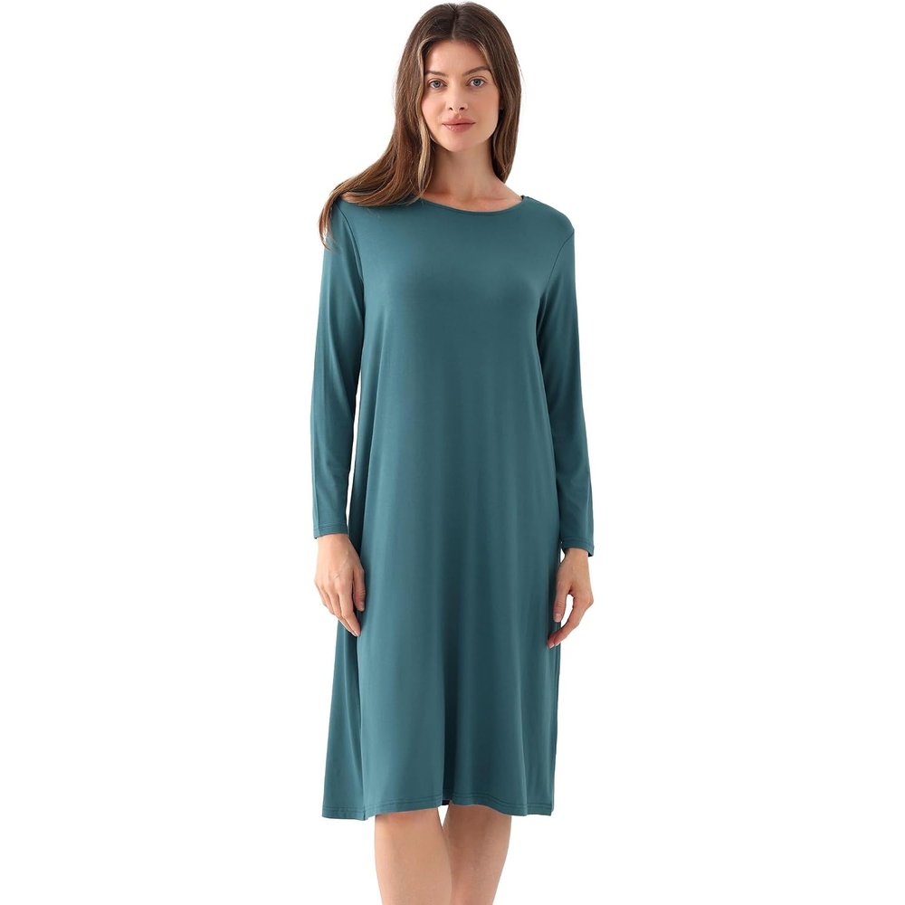 image:imageGYS Bamboo Viscose Long Sleeve Nightgowns for Women Silky Soft Sleep ShirtTurquoise