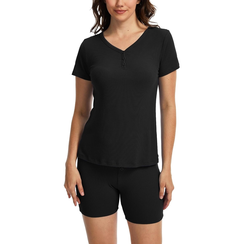 image:imageGYS Bamboo Viscose Pajama Sets for Women Soft Matching Fitted LoungewearBlack