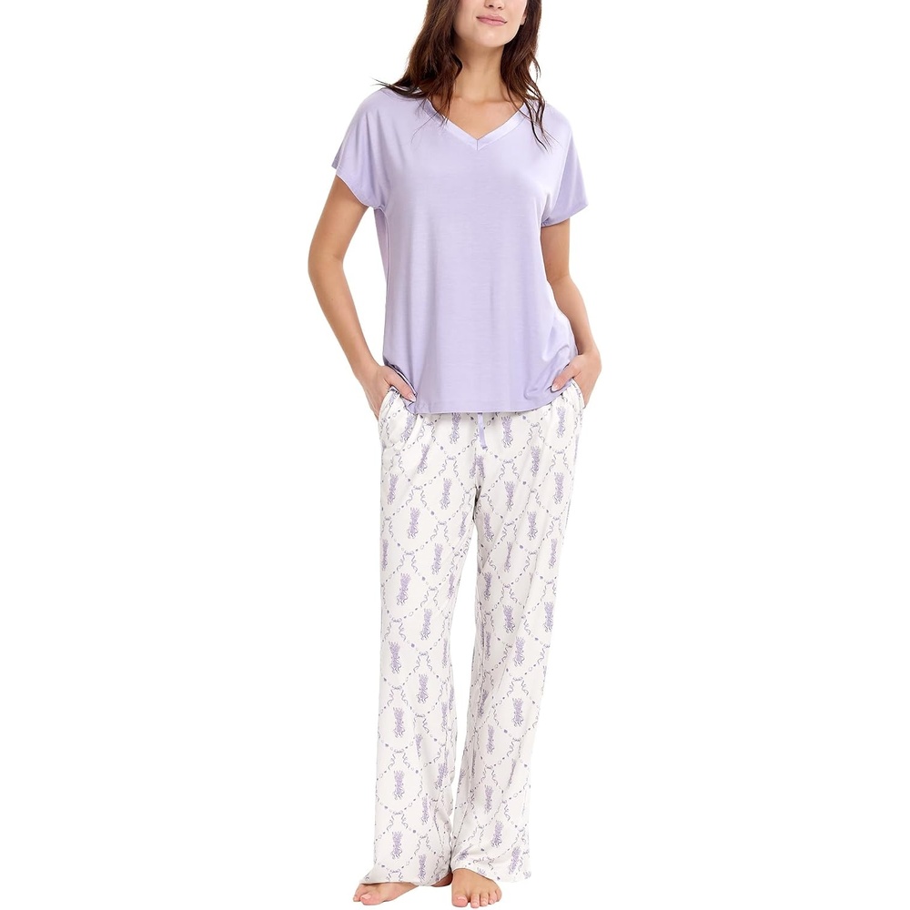 image:imageGYS Women Bamboo Viscose Short Sleeve PajamasLavender Whisper