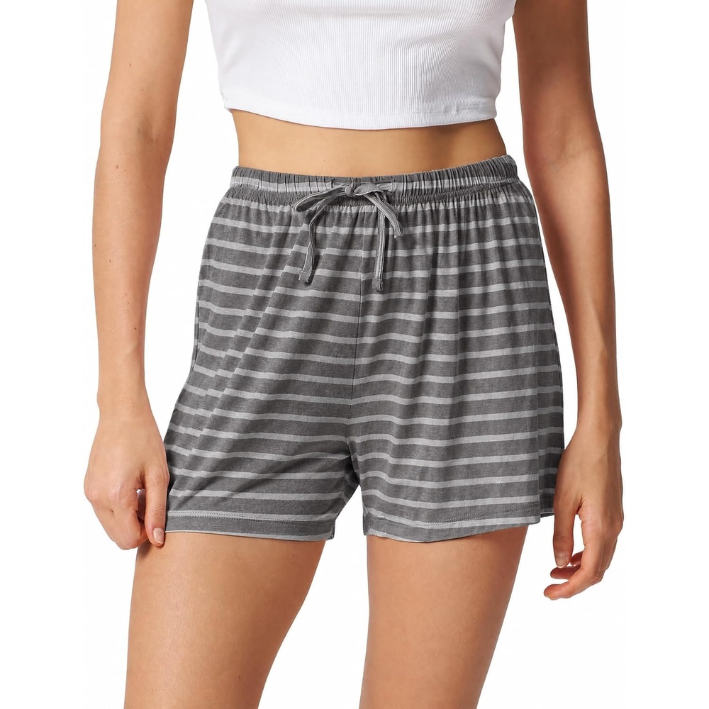image:imageGYS Womens Bamboo Viscose Cooling High Waisted Pajama ShortsHeather Grey Stripe