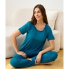 GYS Bamboo Viscose Cooling Pajamas for Women Short Sleeve Jogger Pants Pjs(Teal Blue)