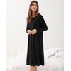 GYS Bamboo Viscose Long Sleeve Nightgowns for Women Silky Soft Sleep Shirt(Black)