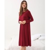 GYS Bamboo Viscose Long Sleeve Nightgowns for Women Silky Soft Sleep Shirt(Wine Red)