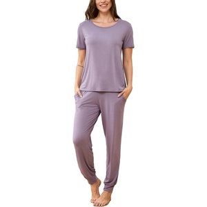 GYS Bamboo Viscose Cooling Pajamas for Women Short Sleeve Jogger Pants Pjs(Violet)