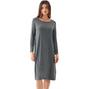 GYS Bamboo Viscose Long Sleeve Nightgowns for Women Silky Soft Sleep Shirt(Dark Heather Grey)