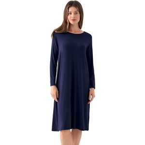 GYS Bamboo Viscose Long Sleeve Nightgowns for Women Silky Soft Sleep Shirt(Navy)