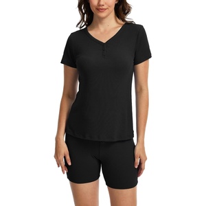 GYS Bamboo Viscose Pajama Sets for Women, Soft Matching Fitted Loungewear(Black)