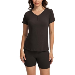 GYS Bamboo Viscose Pajama Sets for Women, Soft Matching Fitted Loungewear(Chocolate)