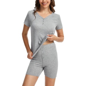 GYS Bamboo Viscose Pajama Sets for Women, Soft Matching Fitted Loungewear(Heather Grey)