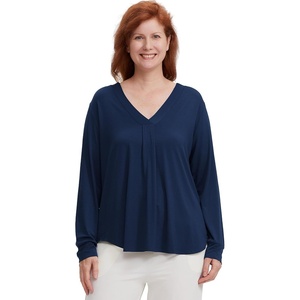 GYS Bamboo Viscose Sleep Shirt, Women’s Lightweight Long Sleeve Pajama Tops(Navy)