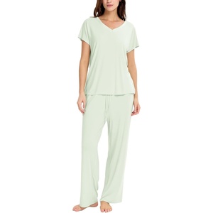 GYS Women Bamboo Viscose Short Sleeve Pajamas(Canary Green)