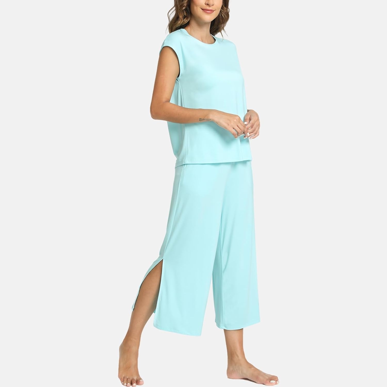 image:imageGYS Bamboo Viscose Pajamas for Women Set Summer Capri Pajamas SleepwearAqua
