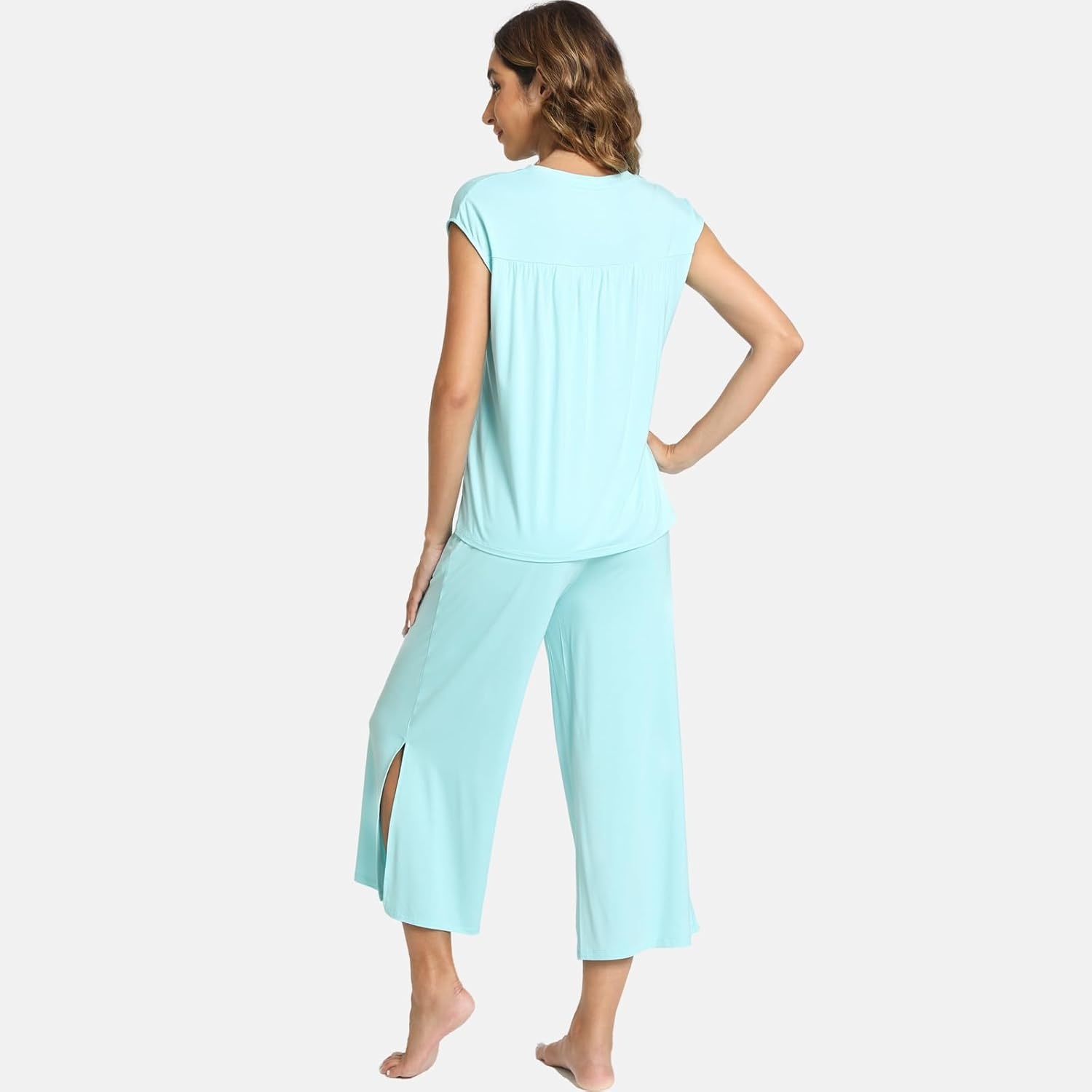 image:imageGYS Bamboo Viscose Pajamas for Women Set Summer Capri Pajamas SleepwearAqua