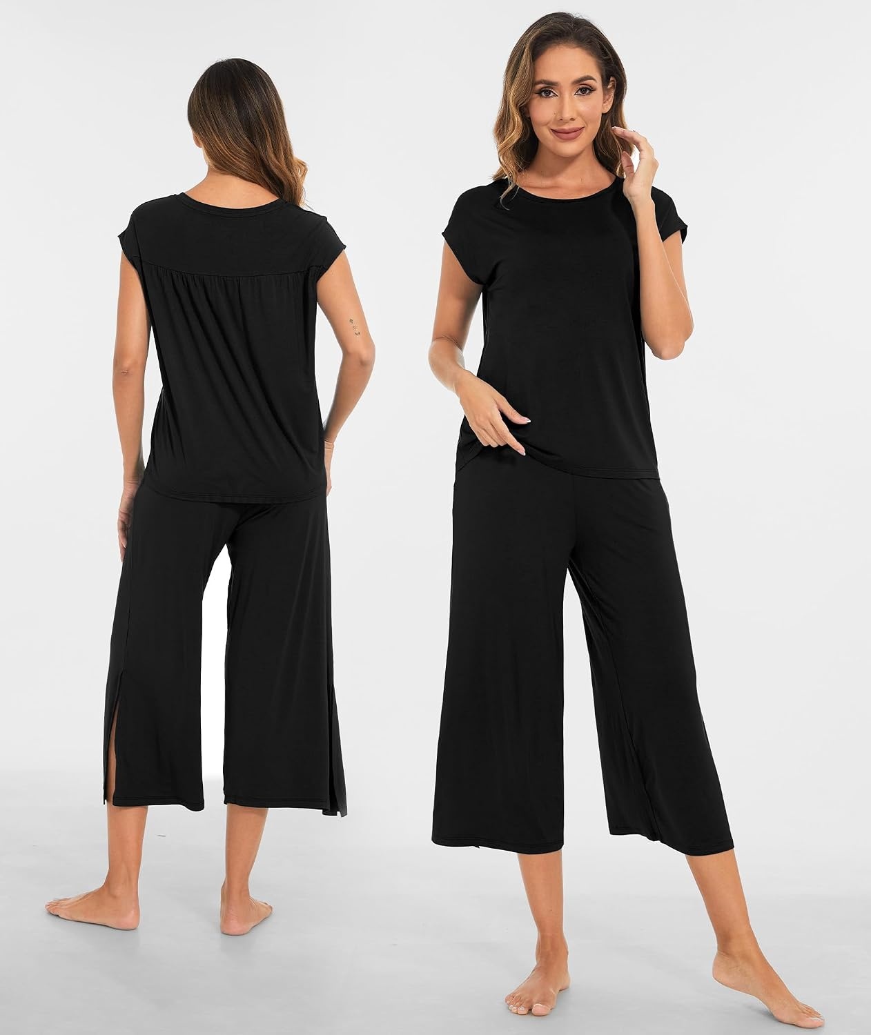 image:imageGYS Bamboo Viscose Pajamas for Women Set Summer Capri Pajamas SleepwearBlack