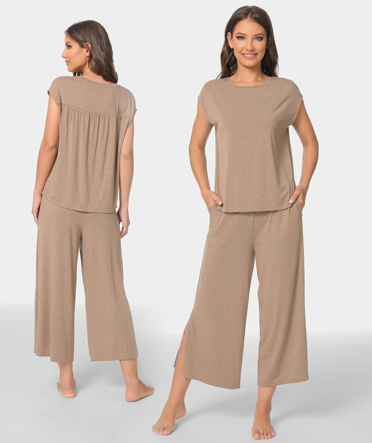 image:imageGYS Bamboo Viscose Pajamas for Women Set Summer Capri Pajamas SleepwearCamel
