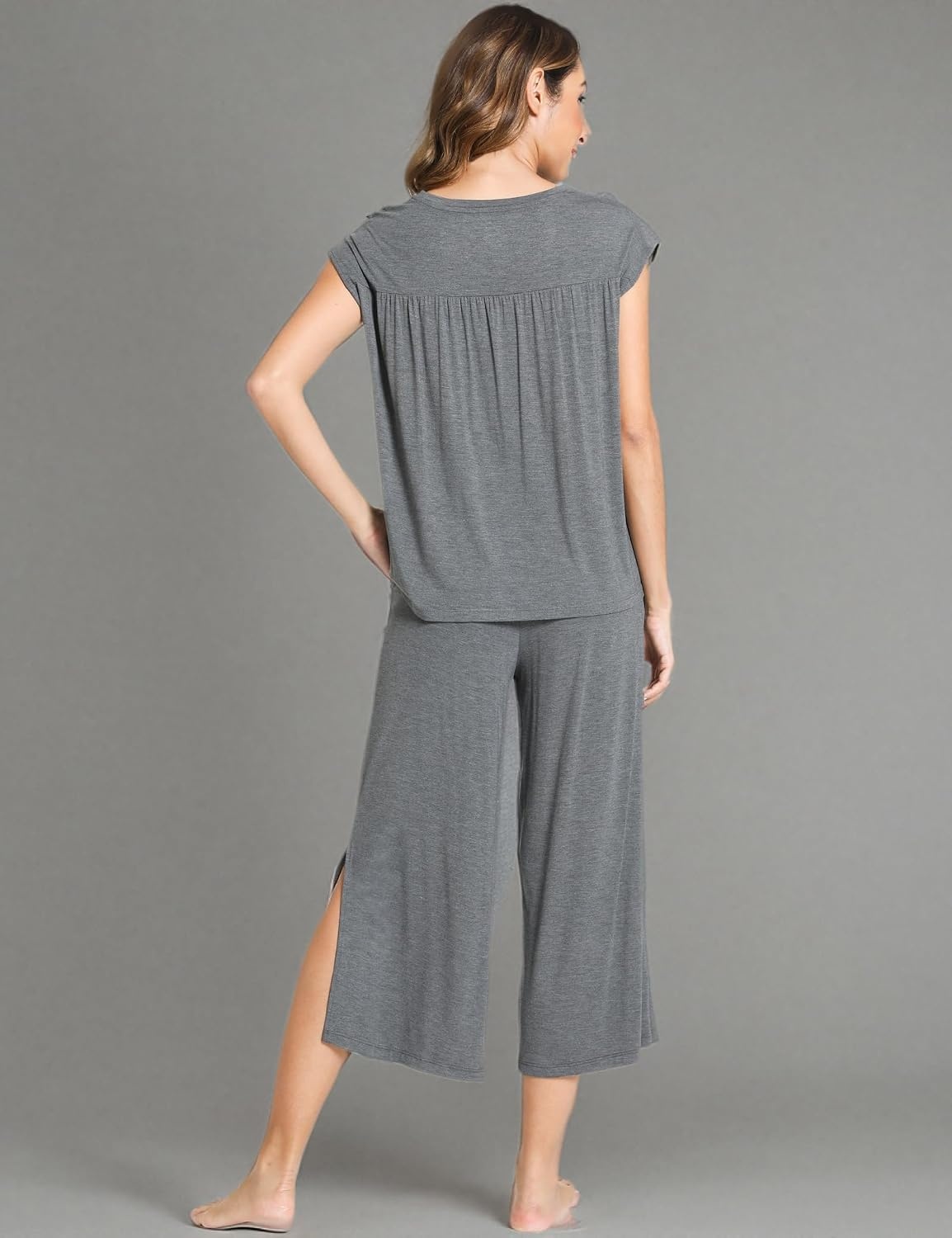 image:imageGYS Bamboo Viscose Pajamas for Women Set Summer Capri Pajamas SleepwearDark Heather Grey