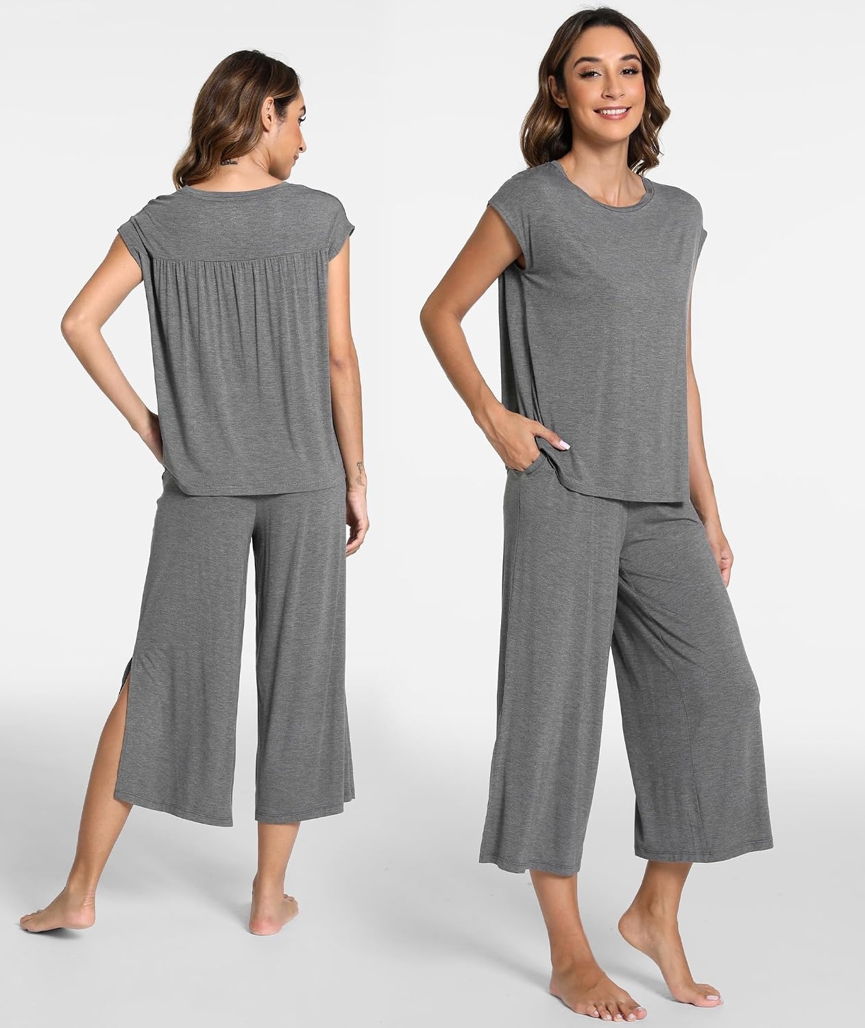 image:imageGYS Bamboo Viscose Pajamas for Women Set Summer Capri Pajamas SleepwearDark Heather Grey