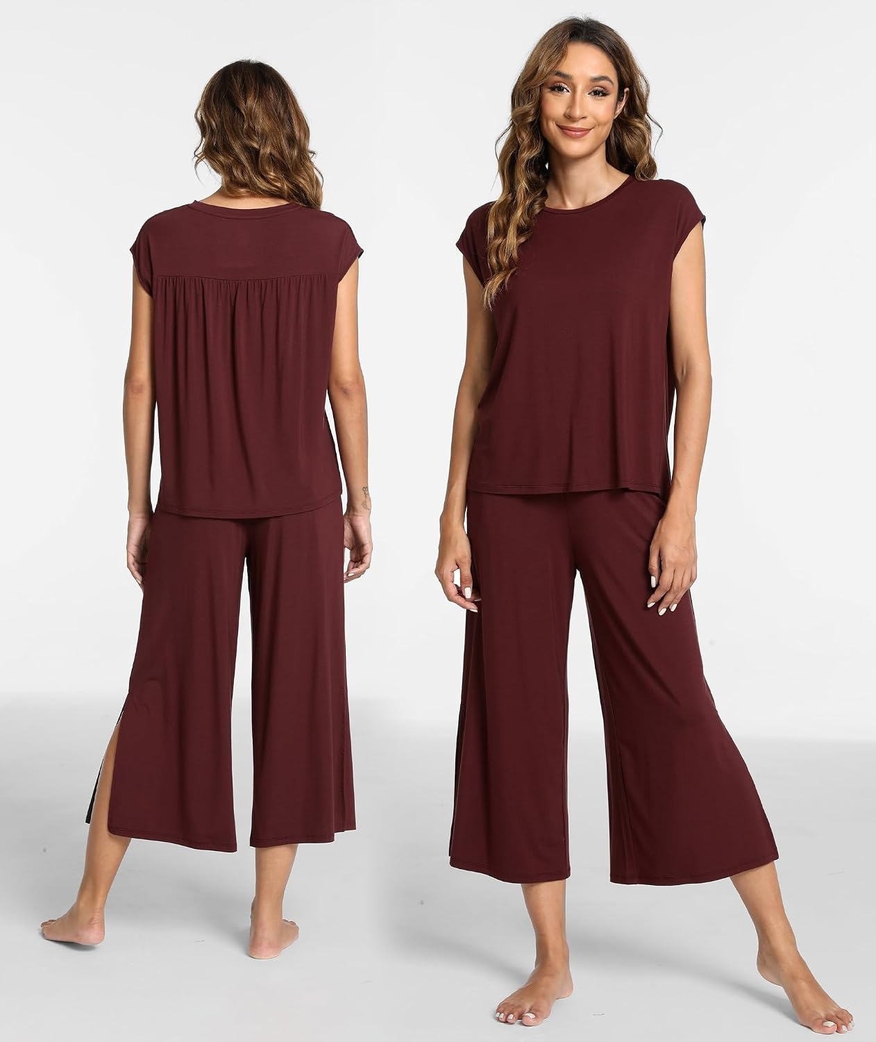 image:imageGYS Bamboo Viscose Pajamas for Women Set Summer Capri Pajamas SleepwearFicus Red