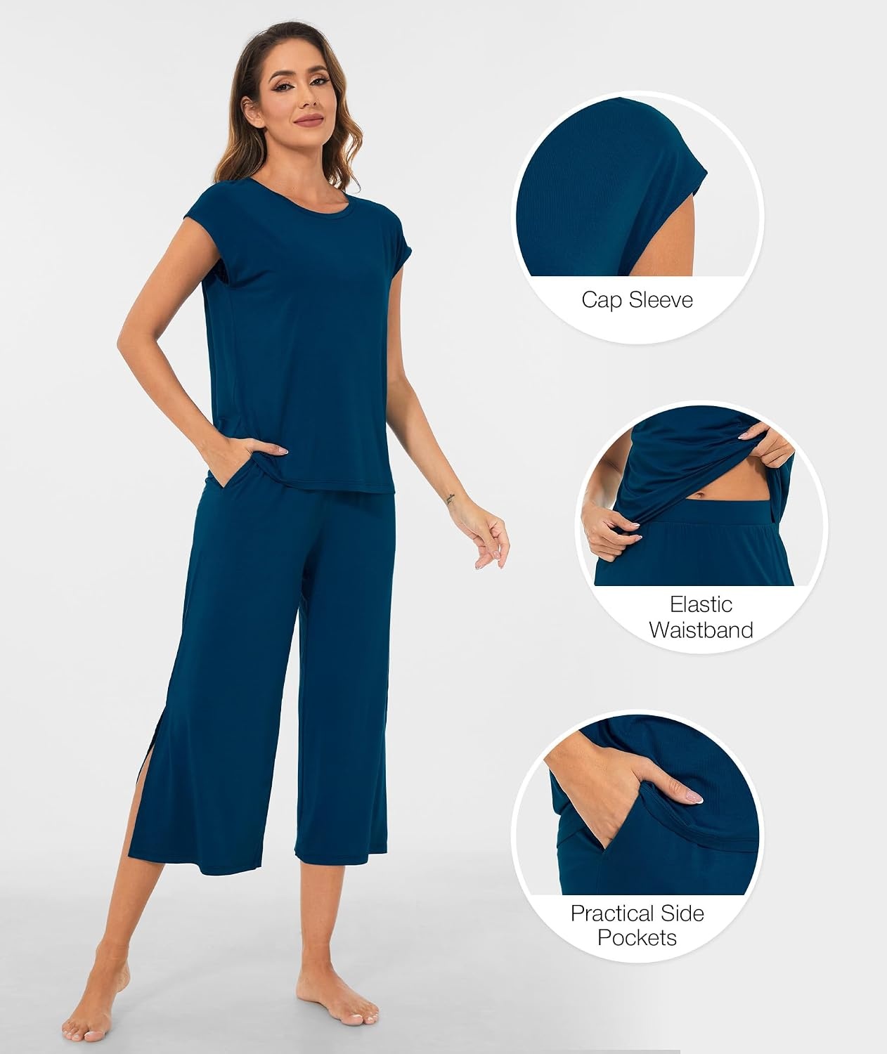 image:imageGYS Bamboo Viscose Pajamas for Women Set Summer Capri Pajamas SleepwearInk Blue